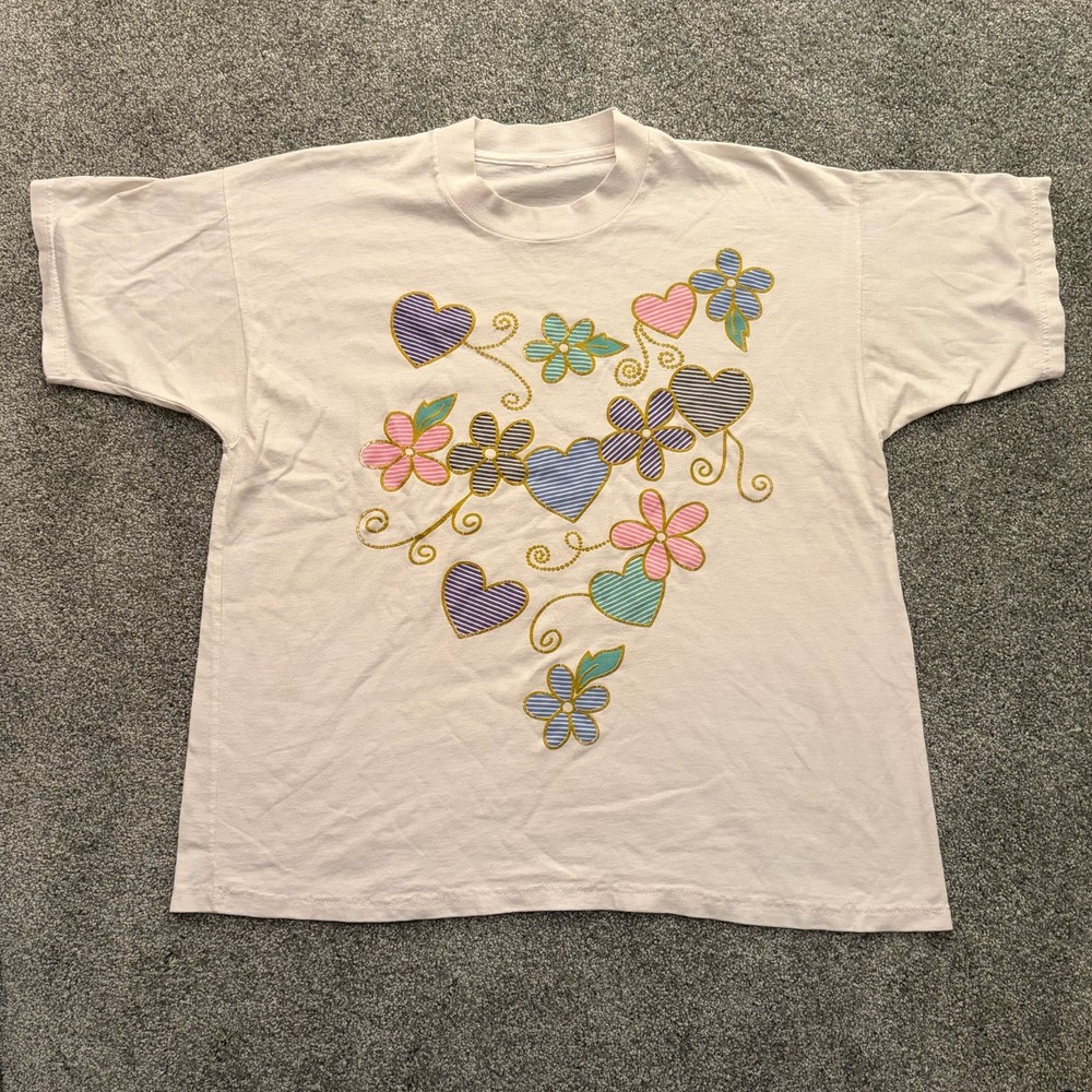 Vintage 90’s Flower T Shirt Abstract Floral No Tag Brand Made In USA Y2K M Large