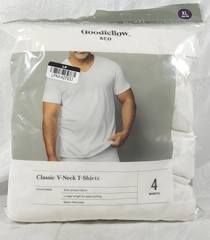 Goodfellow Men’s 4-Pack Classic Longer Length V-Neck T-Shirts – White – XL 46/48