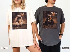 Bride Groom Raccoon Photo Wedding Shirt Funny Mr Mrs Matching Couple Gift Tee