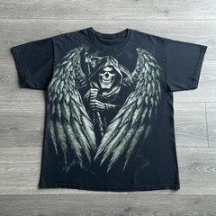 Vintage Y2K Affliction Style Skull T-Shirt Men’s Large Goth Cyber Grunge 2000s