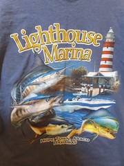 Lighthouse Marina Hope Town Abaco Bahamas T-Shirt XL Blue Pocket Tee Fishing