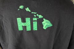 Mens Shirt Large Hawaiian Islands Black Easy Care Stretch Graphic Surfing