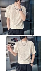Mens Distressed Textured Short Sleeve T-Shirt Trendy Ripped Summer Crew Neck Tee