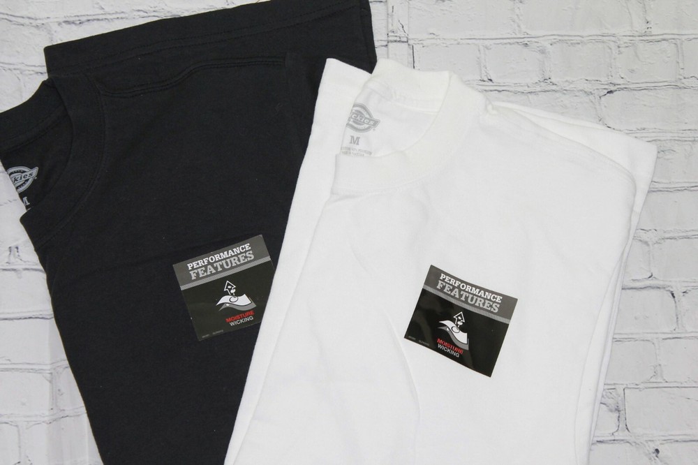 Lot of 2 Dickies Performance Features Moisture Wicking Tee Sz M: Black & White