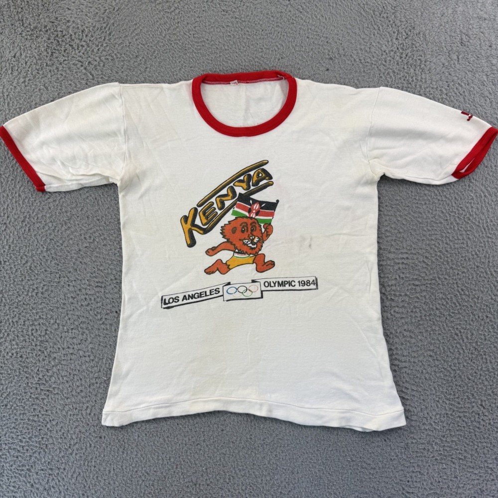 Vintage Kenya 1984 Los Angeles Olympics Shirt Mens Medium Ringer 80s Sport USA