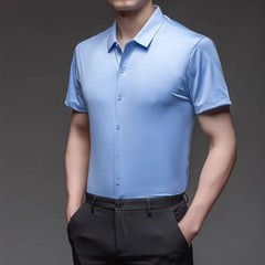 High Stretch Men’s Solid Color Shirts Short Sleeve Business Casual Breathable Ab