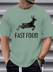 Men’s Casual Sports T-Shirt – Relaxed Fit, Cotton Blend Fabric, Fun Fawn Graphic
