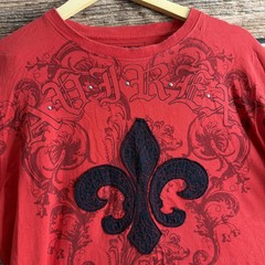 FLAW- Avirex Shirt Mens Extra Large Red Thermal Sleeve Logo y2k (FITS SLIM)