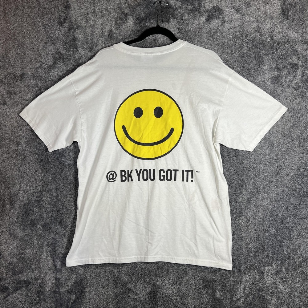 Hanes Shirt Mens L White Smiley Back Graphic Heavyweight 50/50 Cotton Polyester