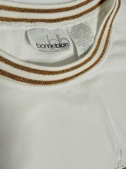 Vintage Bonnie Blain Gold Sailboat Embroidered Tee XL Gold Contrast Collar RETRO