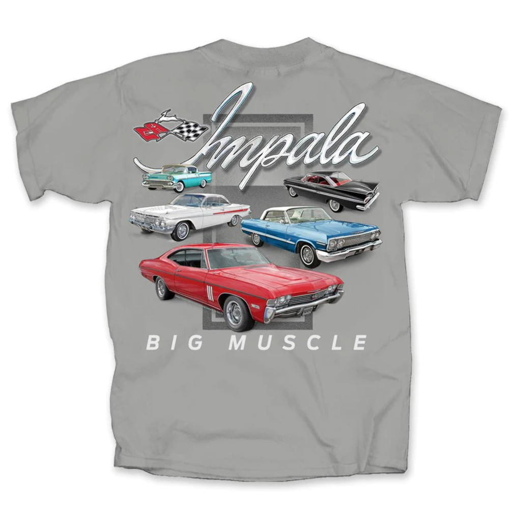 Impala Big Muscle Chevy Mens Gray T shirt(Joe Blow t’s)Licensed