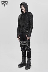 Devil Fashion Men Black And Gray Striped Gothic Asymmetric Hooded T-Shirt Tops
