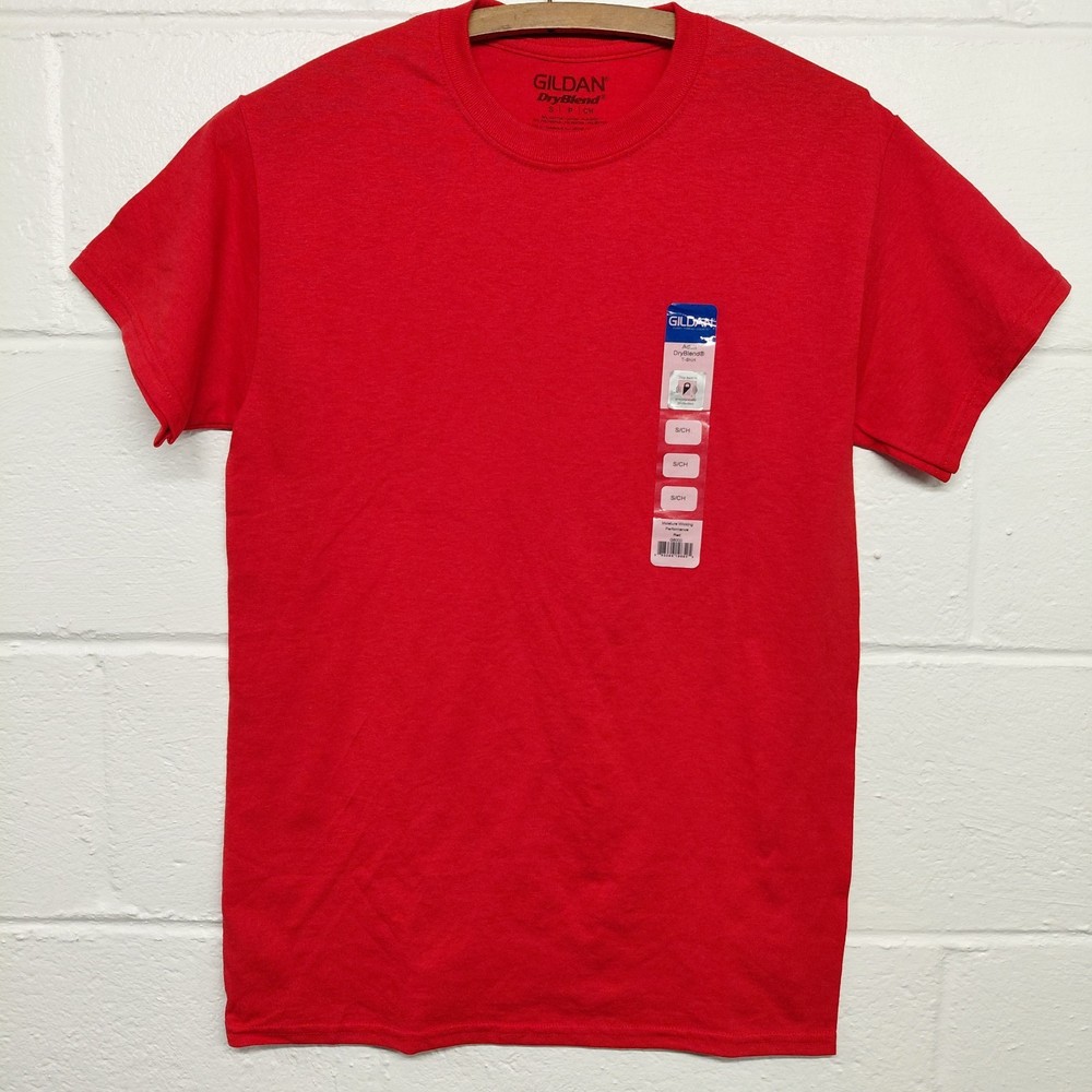 Gildan Mens SMALL Moisture Wicking Solid Cotton Short Sleeve Blank RED Shirt