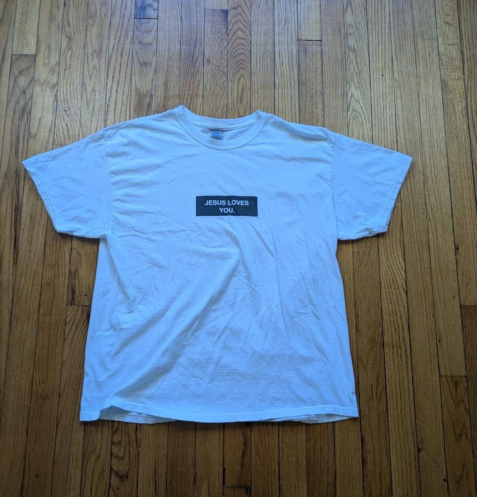 Jesus Loves You Shirt Size XL White Box Logo Crew Neck Short Sleeves Cotton