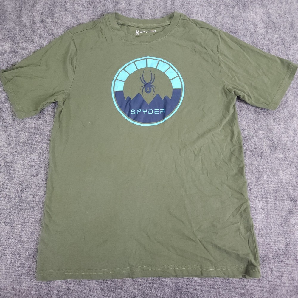 Spyder Shirt Mens Medium Green Short Sleeve Blue Logo Crew Neck