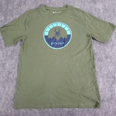 Spyder Shirt Mens Medium Green Short Sleeve Blue Logo Crew Neck