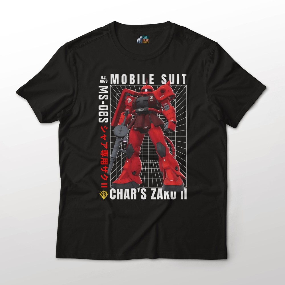 Mobile Suit Gundam Anime MS-06S Char’s Zaku II Suit Graphic Art Cotton Tee