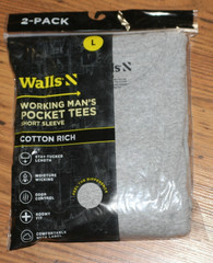 NIP Walls Working Man’s Pocket Tees S/S Cotton Rich – Large – 2 Pack – Grey