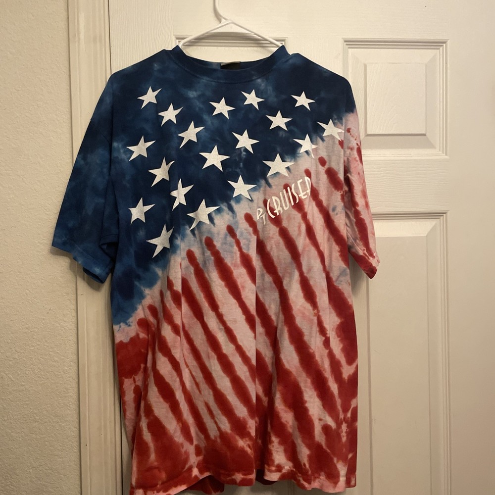 Vintage Liquid Blue Tie Dye All Over Print T Shirt L Mens American Flag USA