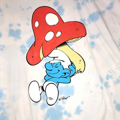 SMURFS Tie Dye SHIRT Mens Medium Blue White Mushroom Casual Animation NWT