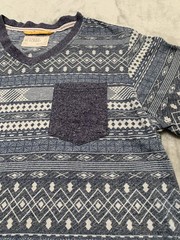 Free Planet Shirt Mens Medium Blue Aztec Stripe Pocket Surf Skater Style Tee