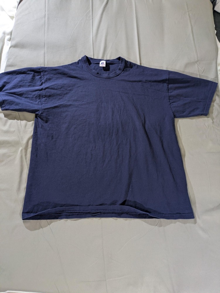 Vintage Russell Athletic Shirt Mens XL Navy Blue Solid Crewneck Blank T-Shirt