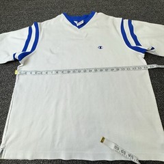 Vintage Champion Classic Fit Jersey V-Neck T-Shirt Mens Extra Large White Blue