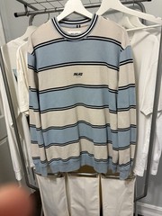 Palace Striped Knit Pullover Sweater Crew Neck Blue Beige Black White Size L