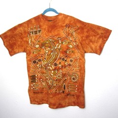 VTG 90s Churinga Australia Tie Dye Dreaming Animals Native L Indigenous Orange