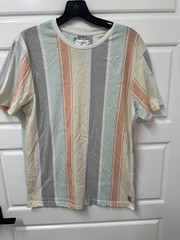 Denim Flower Ricky Singh Mens Shirt Medium Multicolor Stripe Peace Tshirt EUC A6