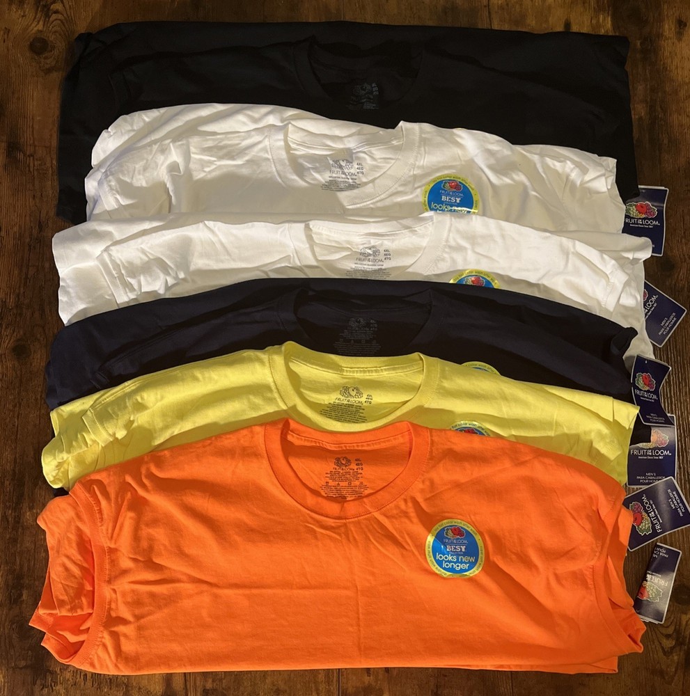Fruit of the Loom Men’s Tee Shirt Short Sleeve 100% Cotton 4XL – NWT – Lot of 6