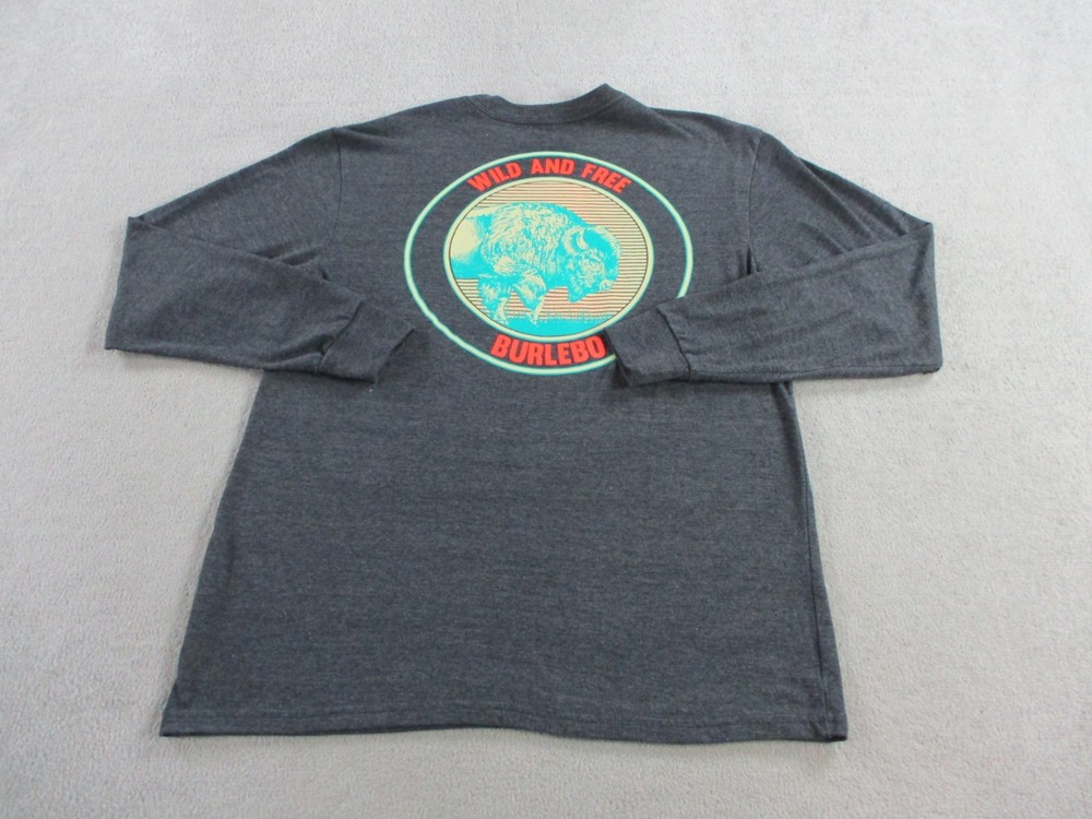Burlebo Shirt Mens Medium Gray Graphic Print Wild and Free Long Sleeve Crewneck
