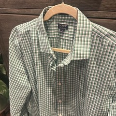J Crew Slim Performance Large Button Up Shirt Green Plaid