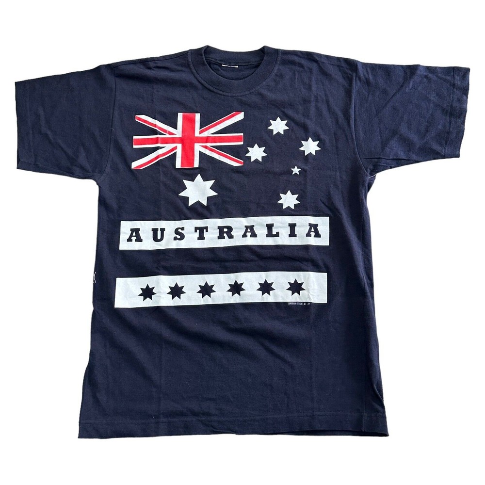 Vintage Australia T-Shirt Samsousan Designs Graphic Print Blue Mens Large