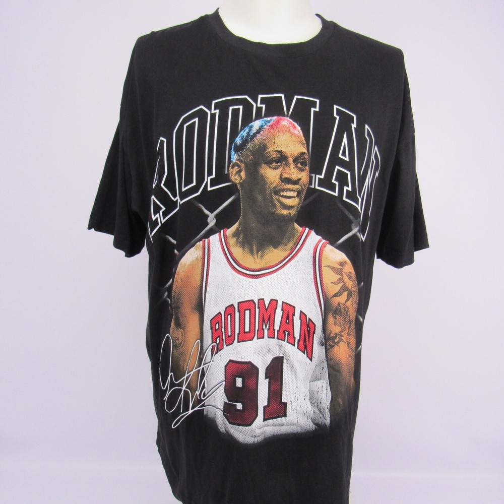 DENNIS RODMAN T-SHIRT Black Double Side Print Men’s XL Made in USA