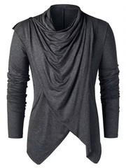 Men’s Asymmetrical Overlap Cardigan Cowl Neck Slim Fit Long Sleeve T-Shirt Top