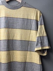Vintage Hang Ten Striped T-Shirt Yellow Grey 70s Surf Skate Made in USA L/XL