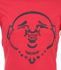 $89 TRUE RELIGION Red ORIGINAL BUDDHA FACE Short Sleeve Designer Graphic T-shirt