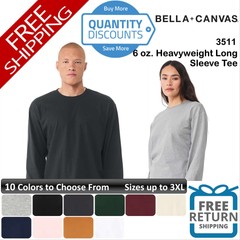 🔥 BELLA + CANVAS Men 6 oz. Heavyweight Cotton Long Sleeve Tee Up To 3XL 3511