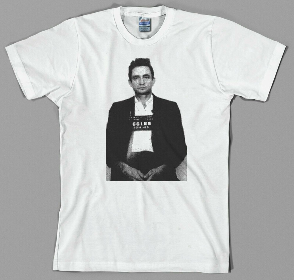 Johnny Cash Mugshot T Shirt, man in black jail prison rock and roll rockabilly