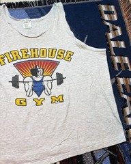 Vintage Firehouse Gym Shirt Tank Top Gray Distress Mens XL 90s Powerhouse Parody