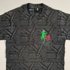 VTG 90s Gecko Hawaii All Over Print T-Shirt Mens Small Black Lizard Surf Skate