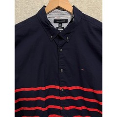 Tommy Hilfiger Shirt Men’s XL Navy Blue Red Stripe SS Stretch