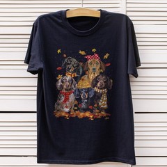 Dachshund Autumn Leave For Dachshund Lover Unisex Black T-shirt S-3XL