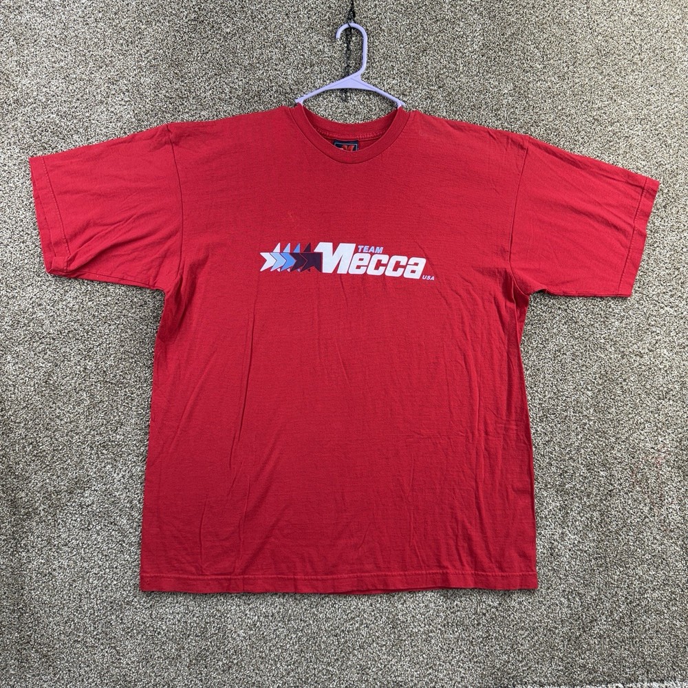 Vintage Mecca 90s T Shirt Size XXL Hip Hop Logo Red Made in USA