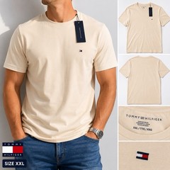 Tommy Hilfiger Men’s Beige Cotton Knit Solid Logo Crewneck Tee XXL