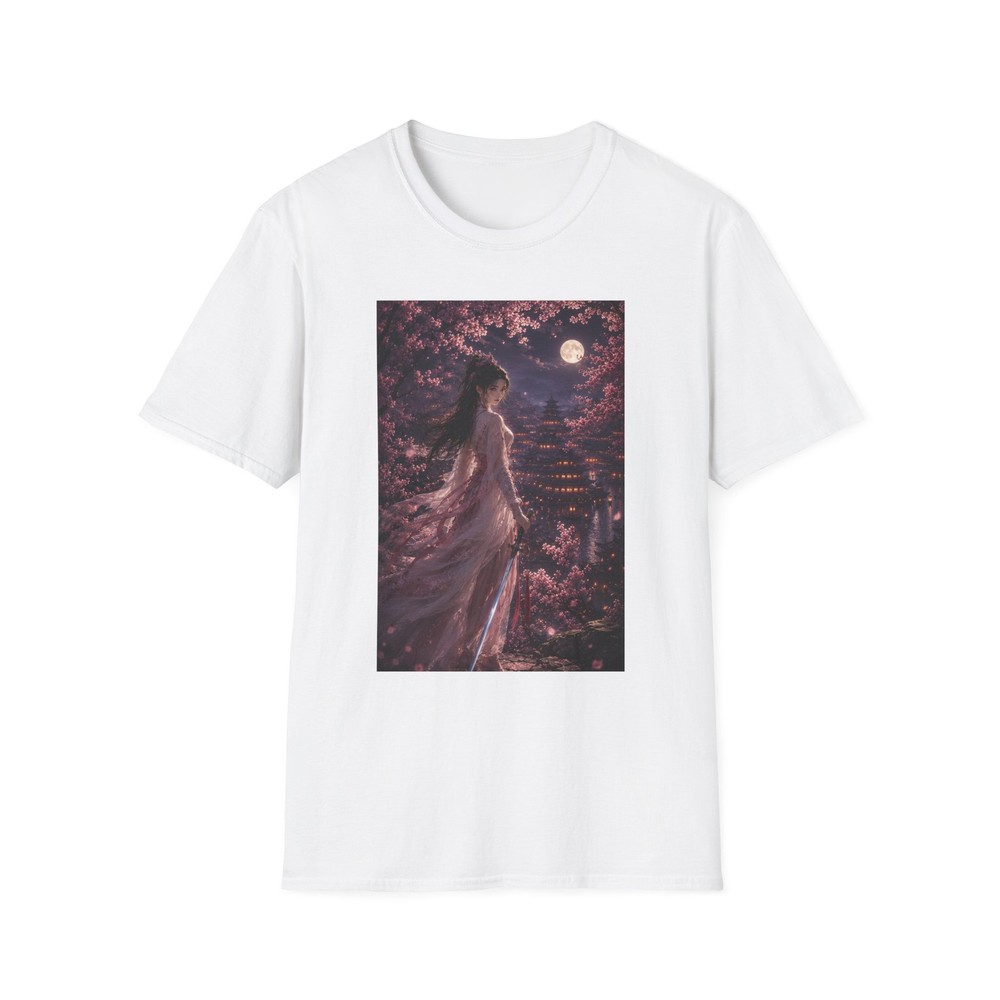 Chinese Wuxia Sword Girl Cherry Blossom Fantasy Warrior Graphic T-Shirt