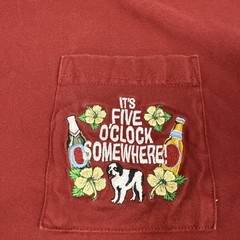 Vintage Big Dogs Embroidered Pocket T-Shirt Red Sz S “It’s 5 O’Clock Somewhere”