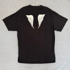 John Galt T-Shirt Womens size XL Black Angel Wings Back Old English Graphic Tee