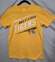 Colosseum Missouri Mizzou Tigers Women’s Small Yellow Crew T-Shirt Front & Back